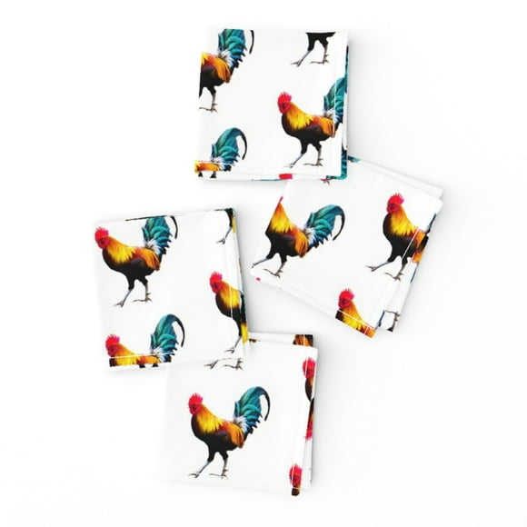 Cocktail Napkins Rooster Farm Animal Bantam Chicken Farmhouse Chic Bird Set of 4